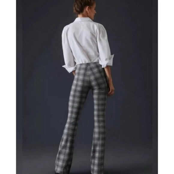 Maeve Anthropologie Plaid Flare Pull On Pants Women XS Grey Retro Y2K Western - Picture 9 of 9